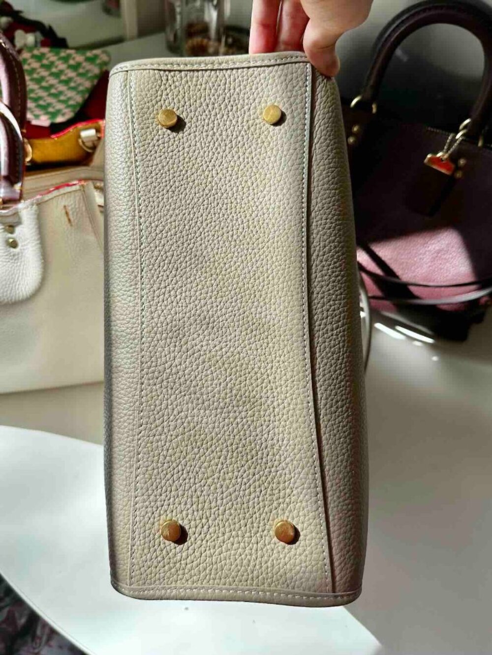NWT QUINCE 30/31 Italian Leather Medium Convertible Satchel Taupe Ecru 3way bag - Picture 13 of 16